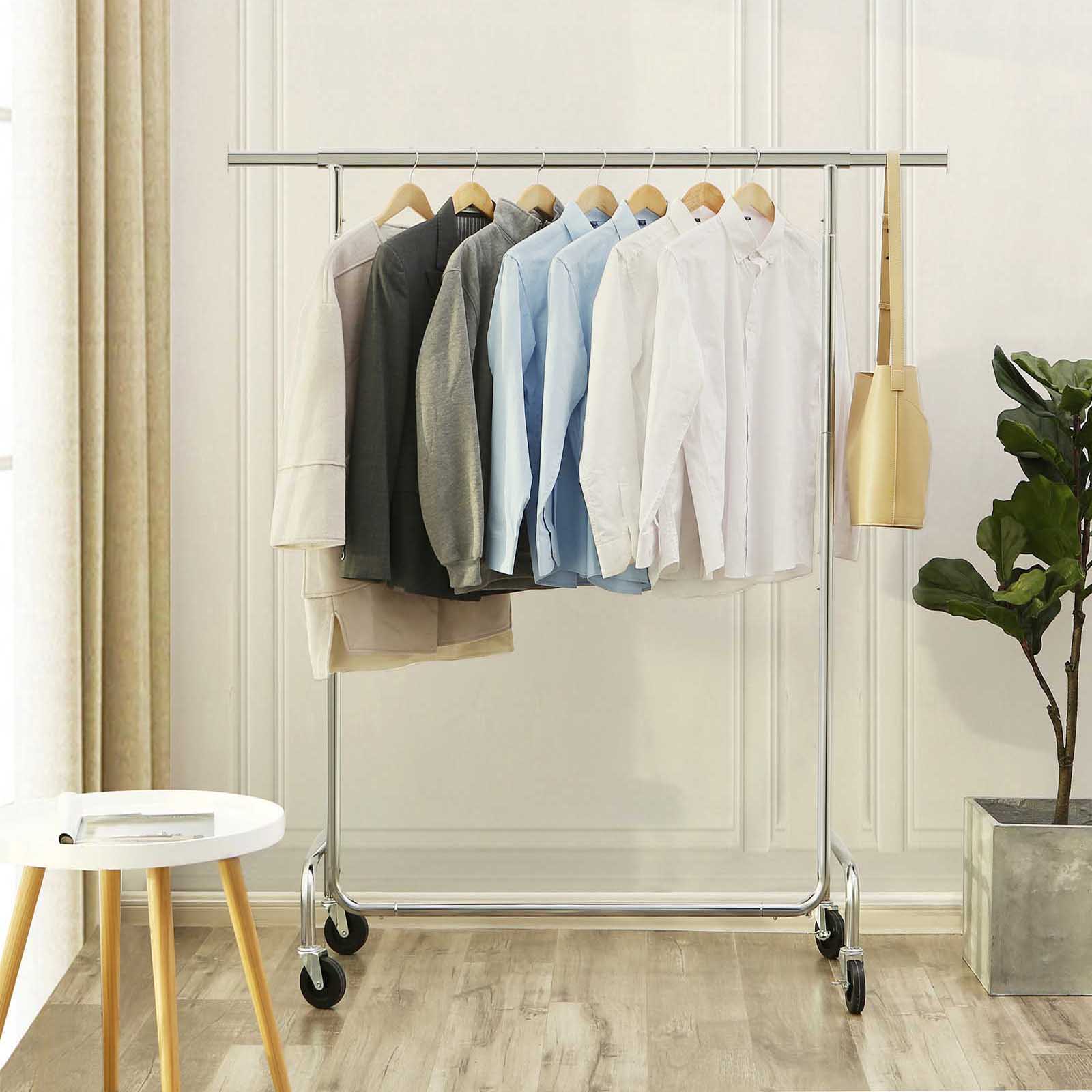 Heavy Duty Clothes Rail - Mental Chromed Tubes and PP Casters - Silver