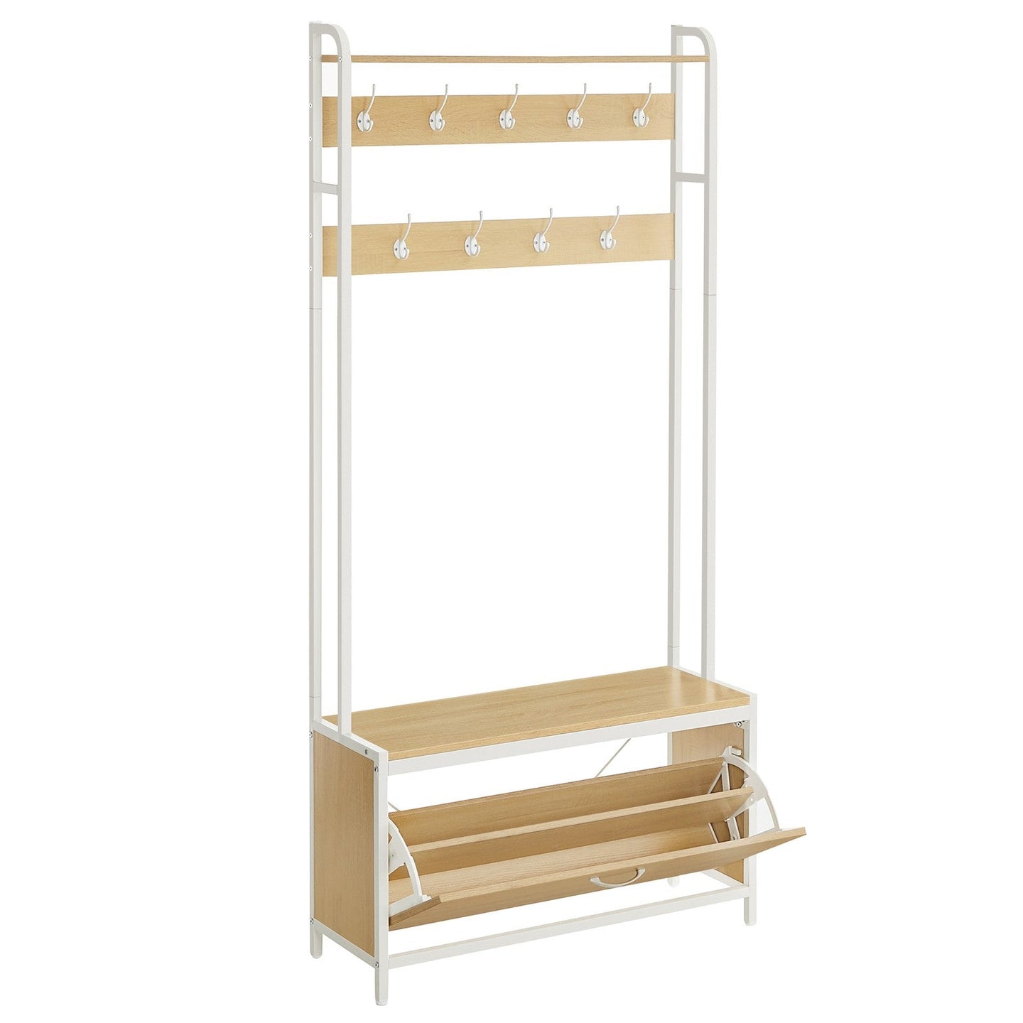 Coat Rack with Shoe Storage - Wood - Golden Oak