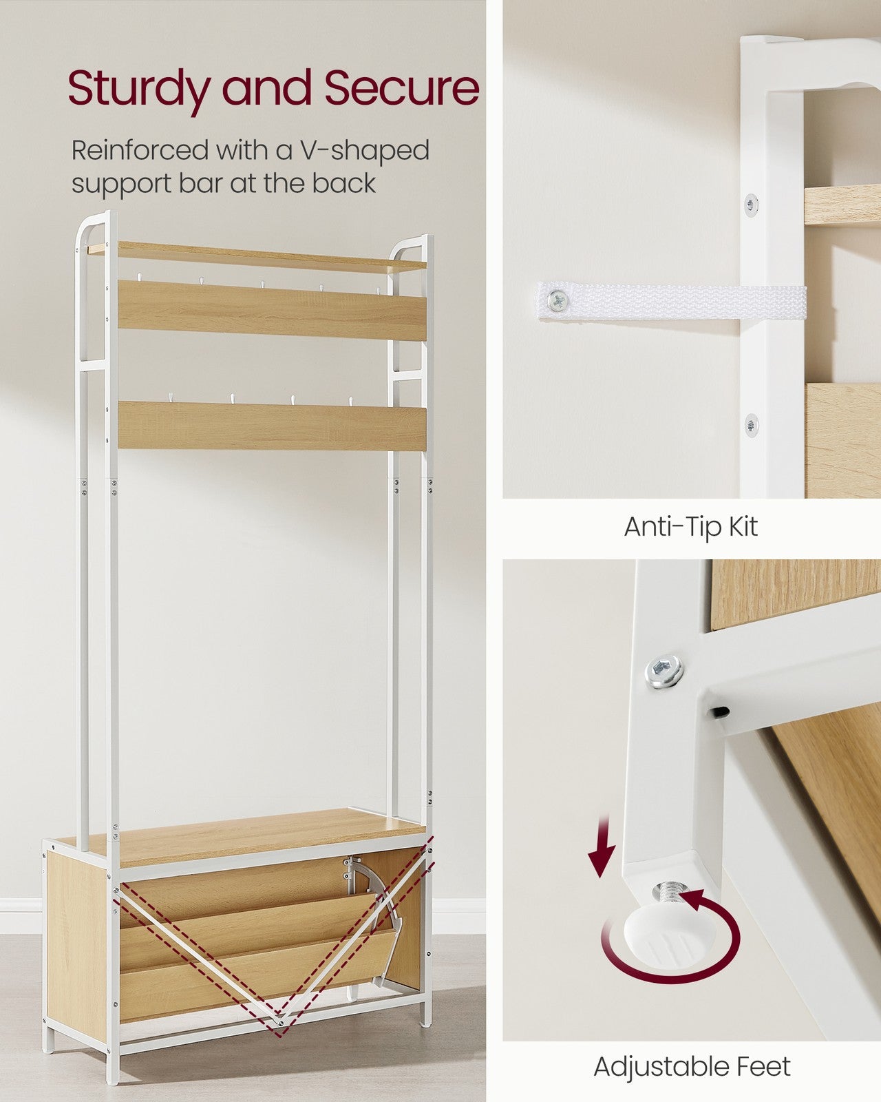 Coat Rack with Shoe Storage - Wood - Golden Oak