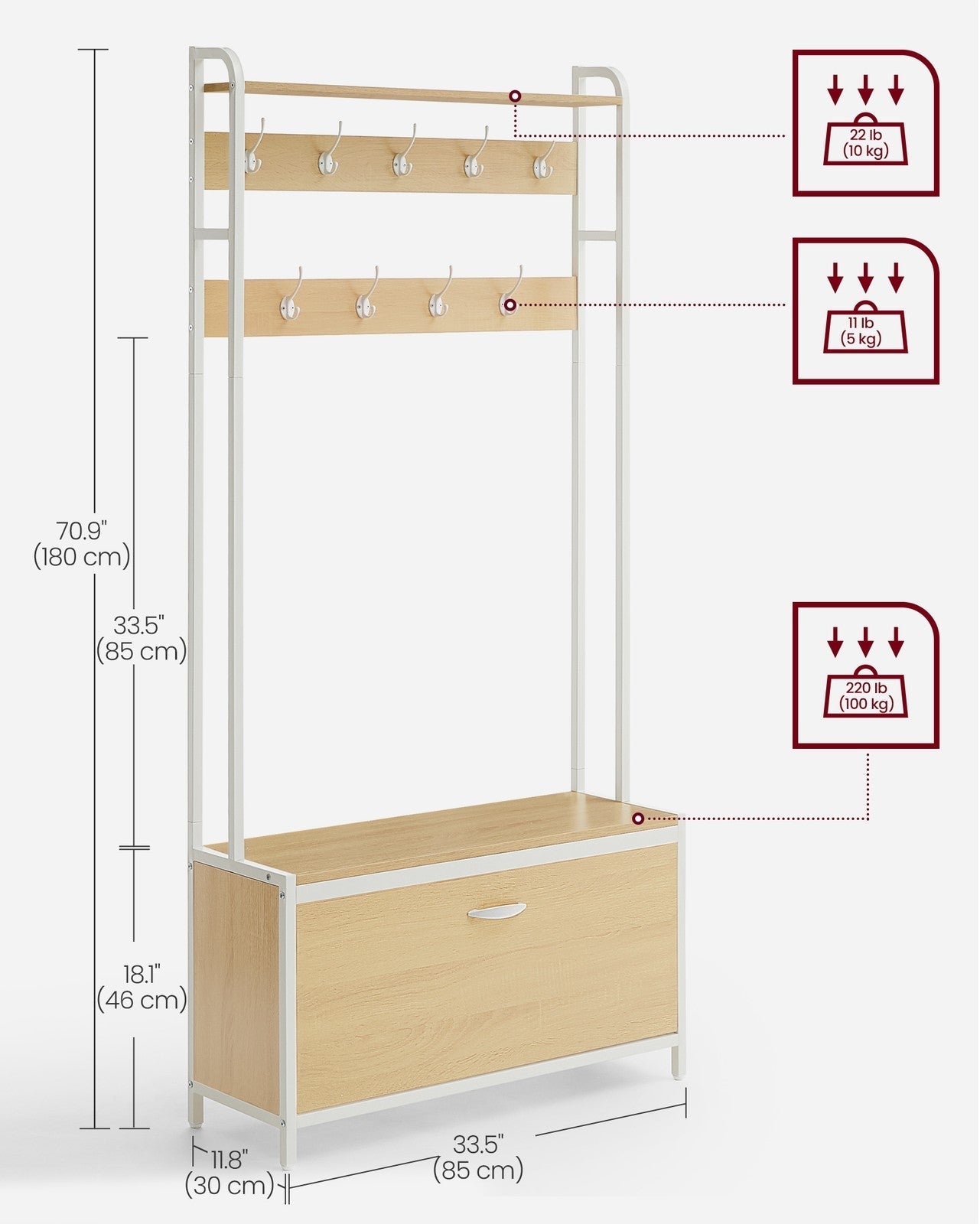 Coat Rack with Shoe Storage - Wood - Golden Oak