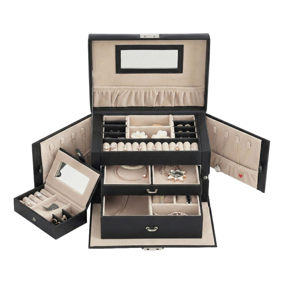 Jewellery Storage Case - 3-Layer - PU - Lockable Design