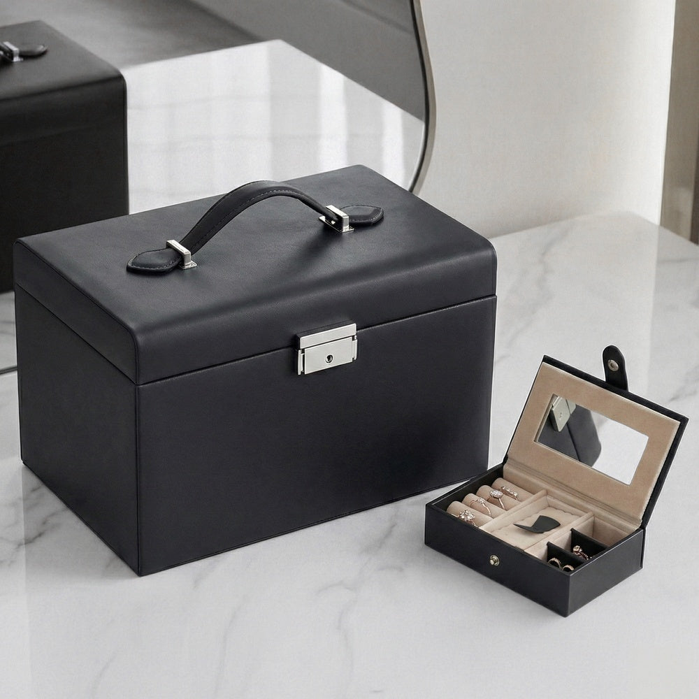 Jewellery Storage Case - 3-Layer - PU - Lockable Design