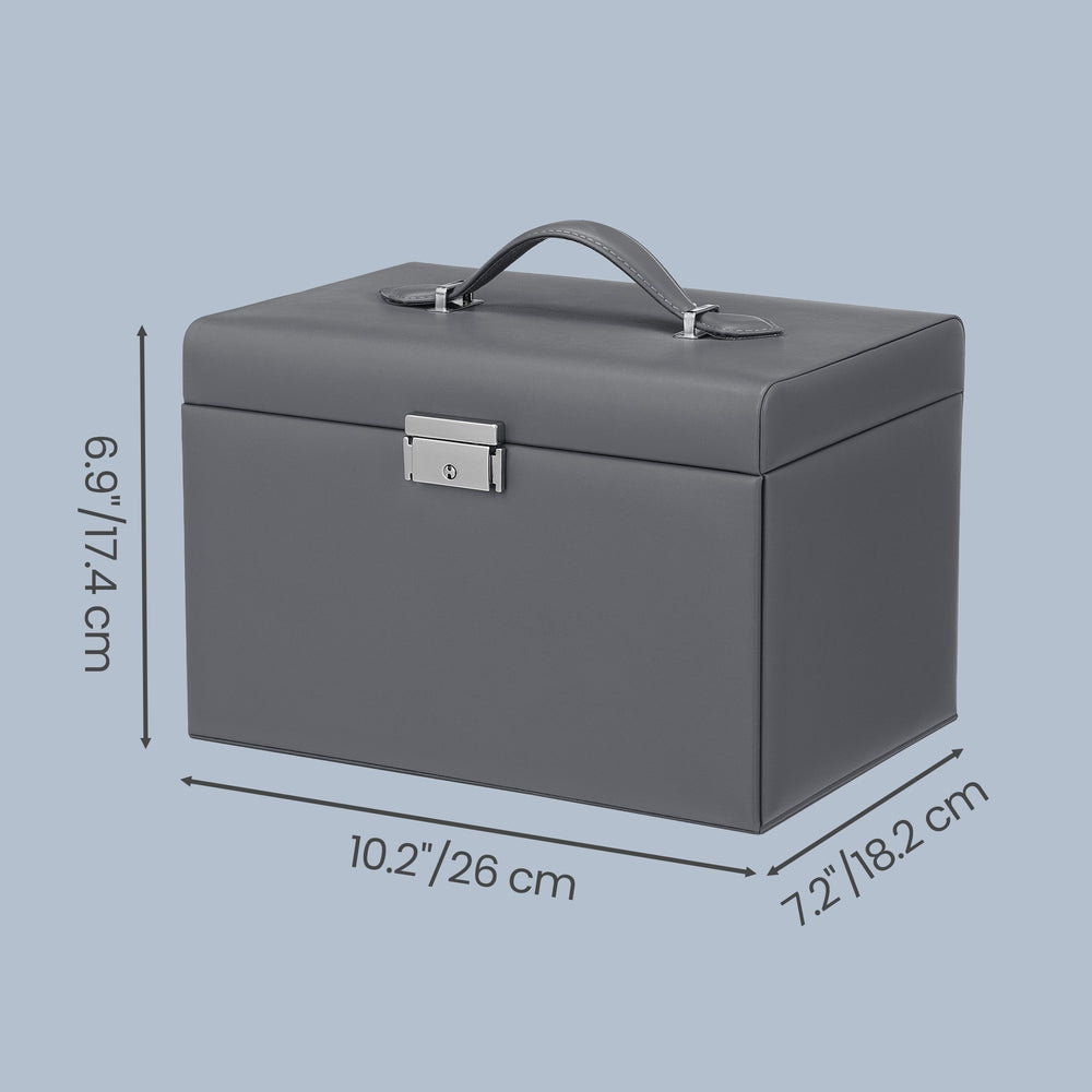 Jewellery Storage Case - 3 Layers - PU - Lockable with Handle