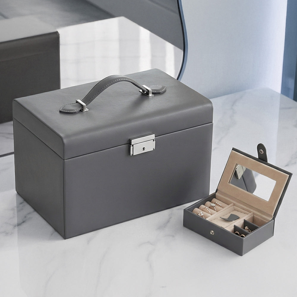 Jewellery Storage Case - 3 Layers - PU - Lockable with Handle