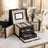 Travel Jewellery Storage Case - MDF and PU - Black - with Mirror