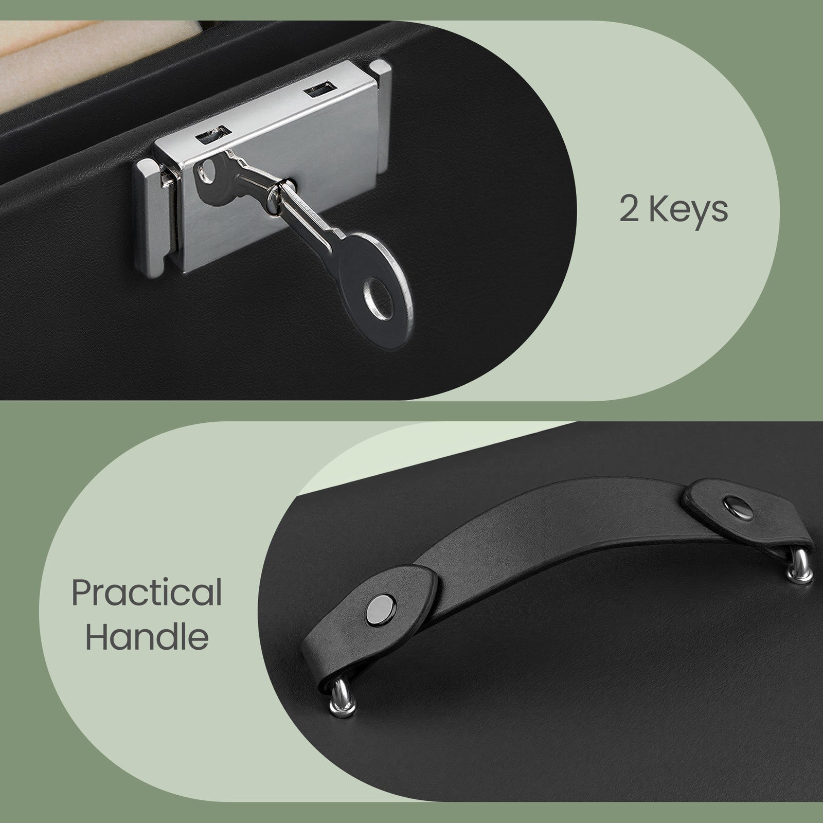 Travel Jewellery Storage Case - MDF and PU - Black - with Mirror