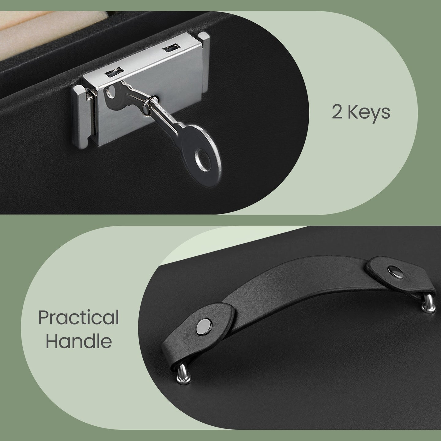 Travel Jewellery Storage Case - MDF and PU - Black - with Mirror