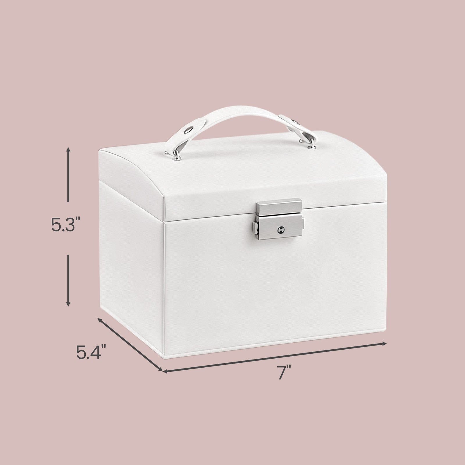 Travel Jewellery Storage Case - MDF and PU - White - with Mirror