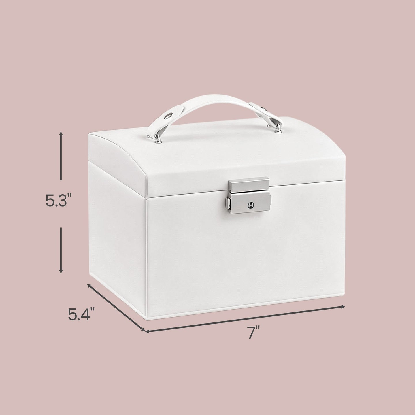Travel Jewellery Storage Case - MDF and PU - White - with Mirror