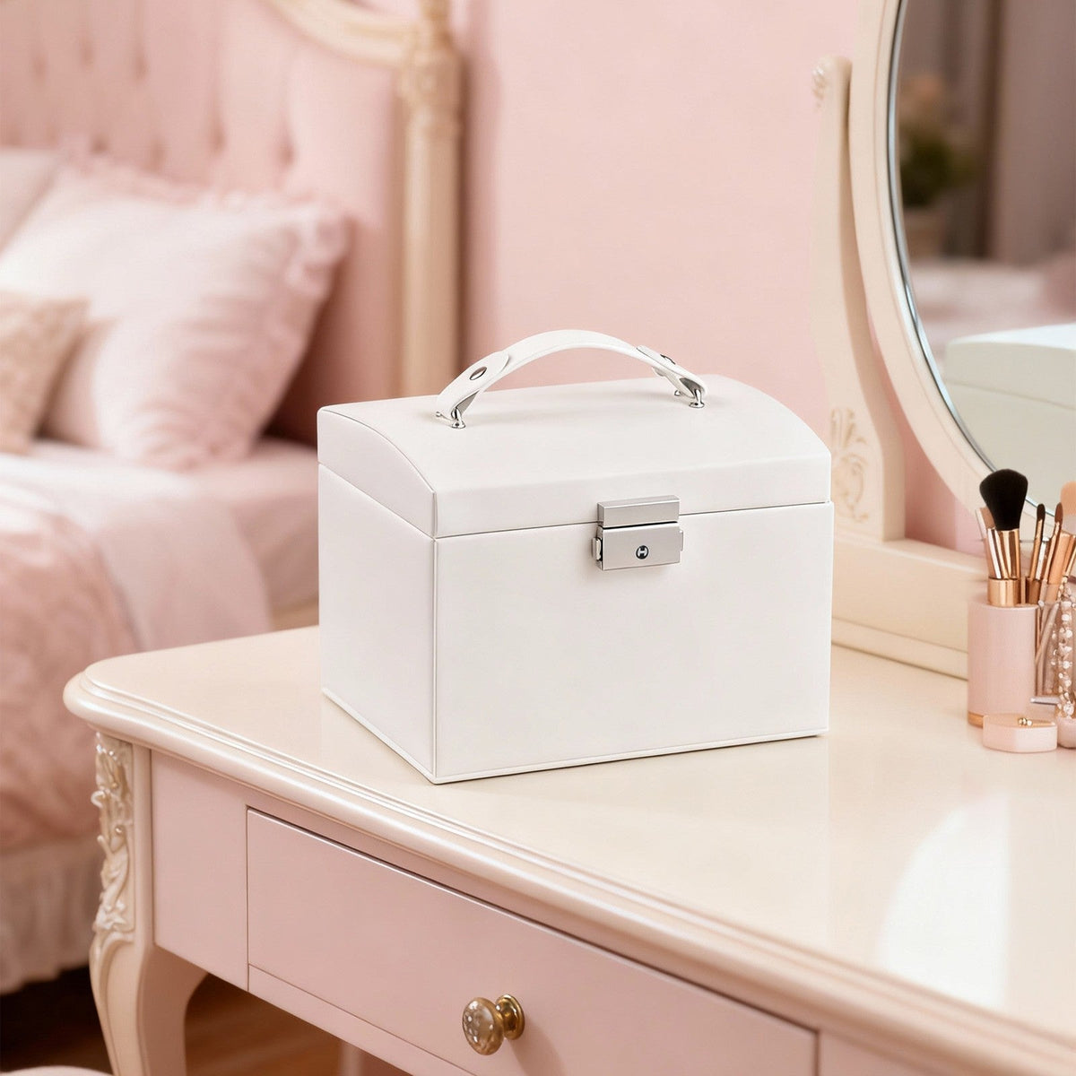 Travel Jewellery Storage Case - MDF and PU - with Mirror
