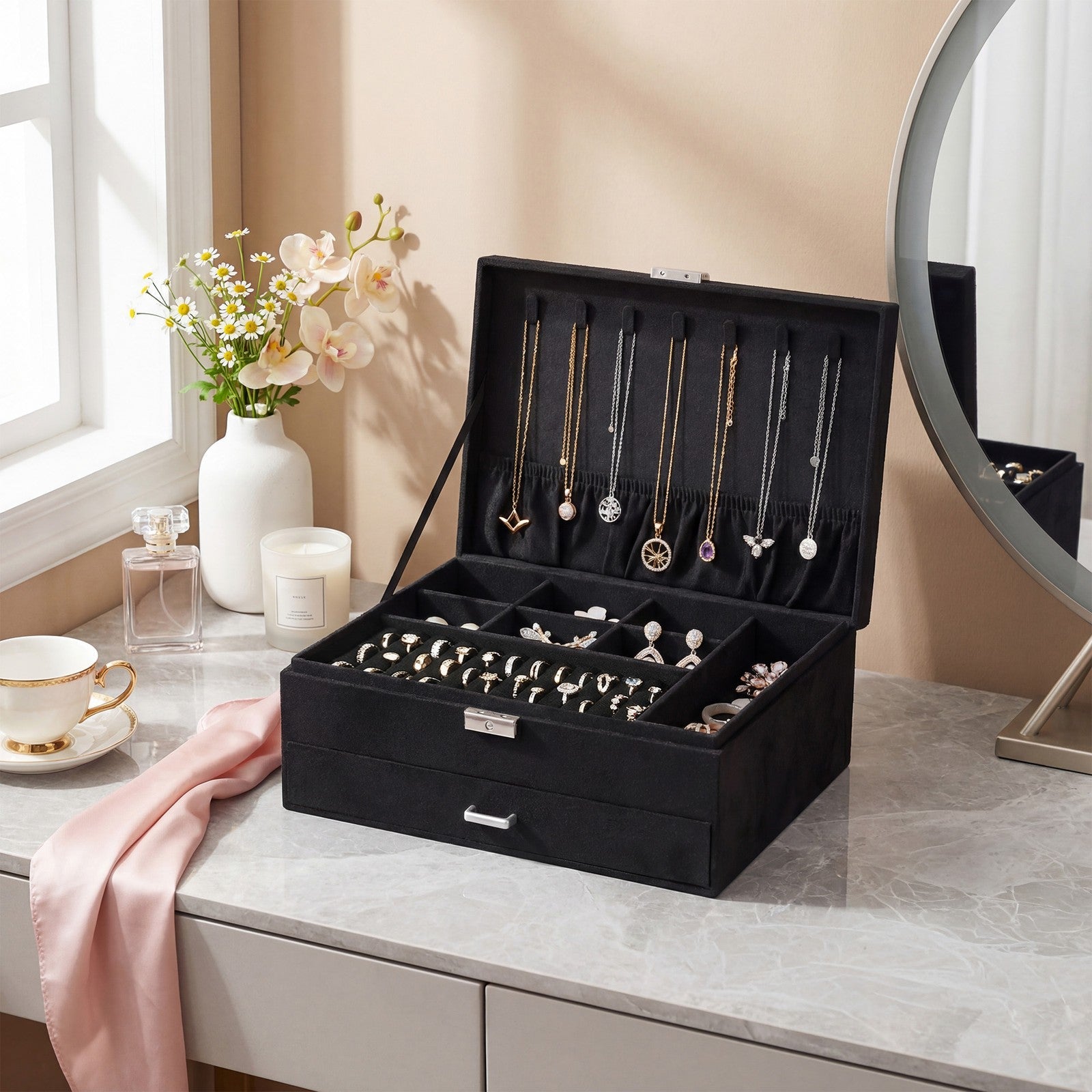 Jewellery Organiser - 2-Tier - MDF - Lockable Drawer