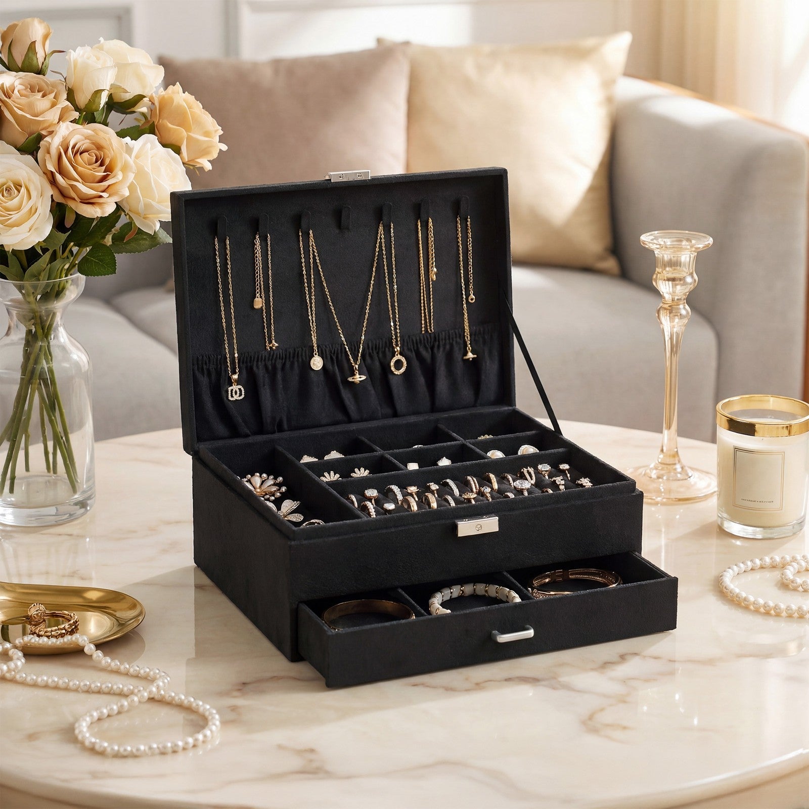 Jewellery Organiser - 2-Tier - MDF - Lockable Drawer
