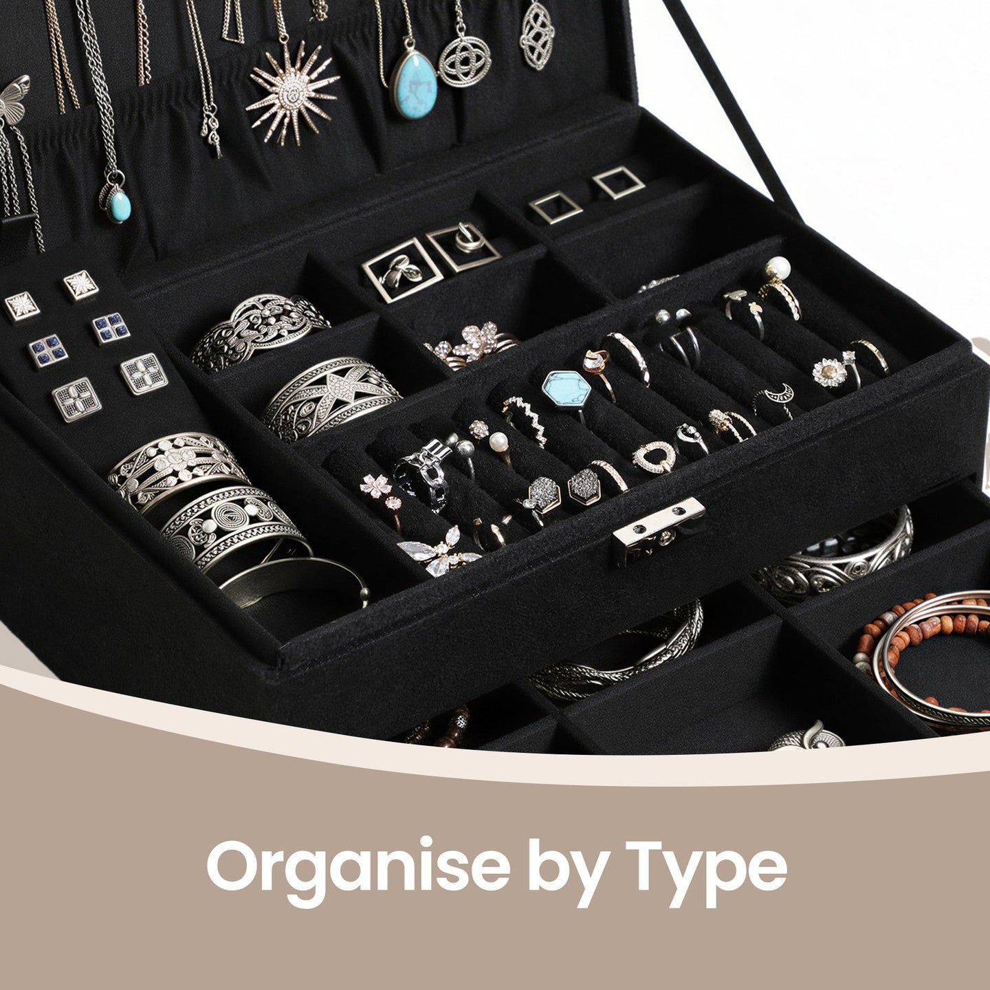 Jewellery Organiser - 2-Tier - MDF - Lockable Drawer