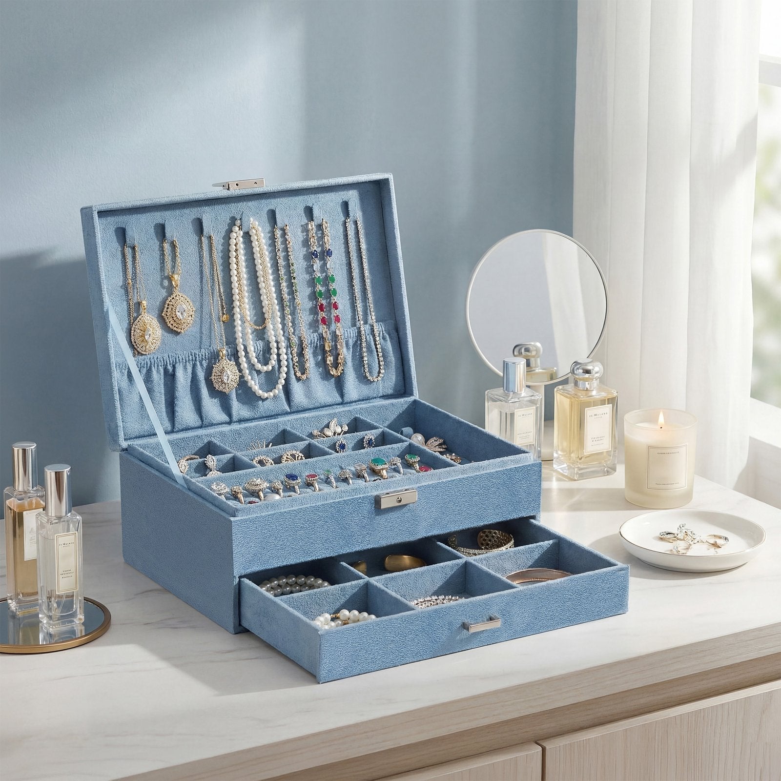 Jewellery Organiser - 18L - MDF - 2-Tier Storage Case