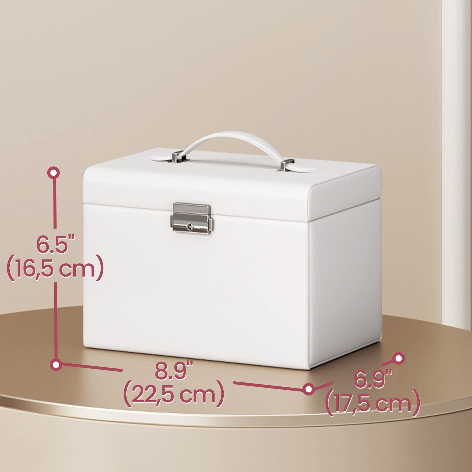 Lockable Travel Jewellery Box - Wood - Grey - 4-Tier Organizer with Mirror and 3 Drawers