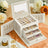 Lockable Travel Jewellery Box - Wood - Grey - 4-Tier Organizer with Mirror and 3 Drawers