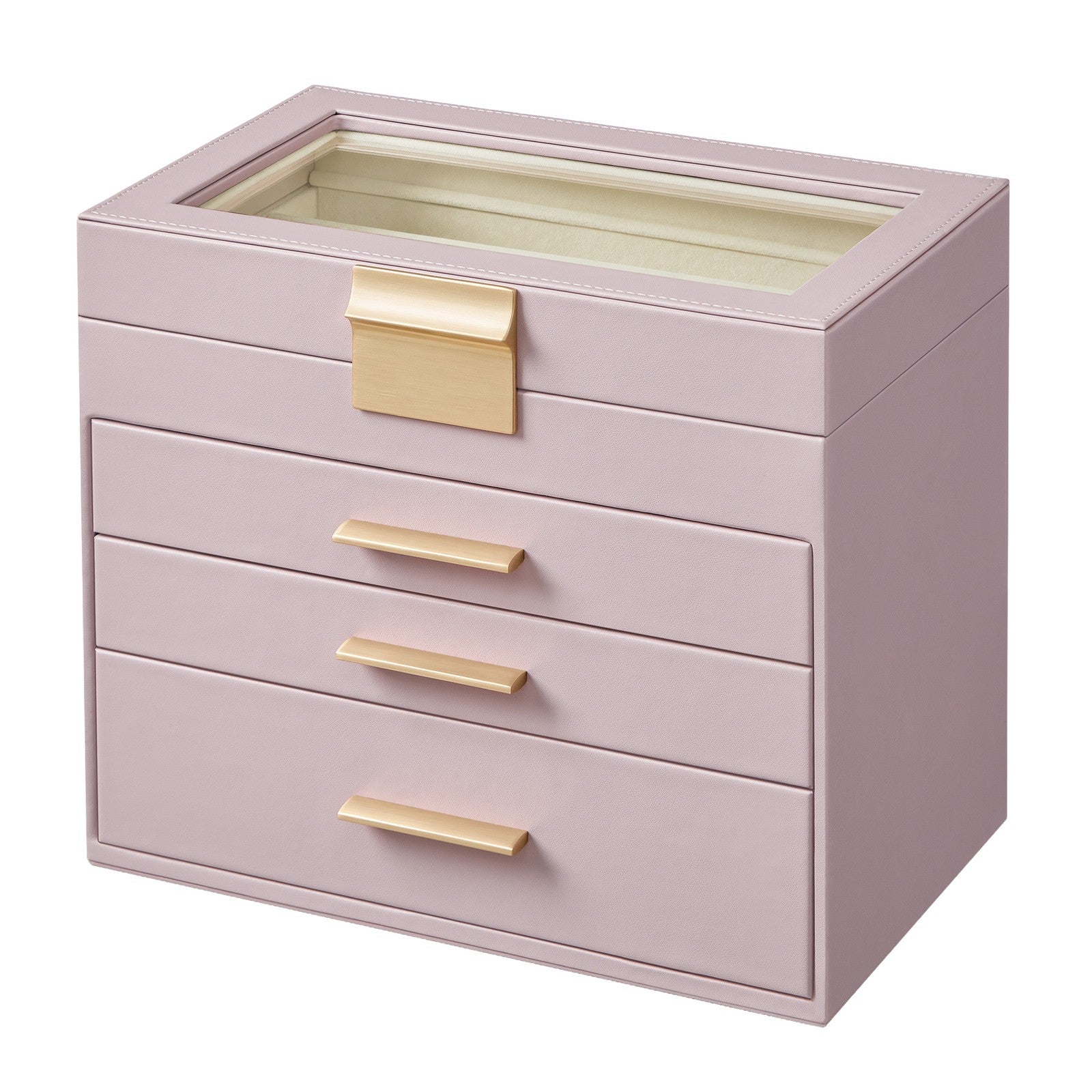 Jewelry Box - MDF and PU - Light Purple - with Glass Lid