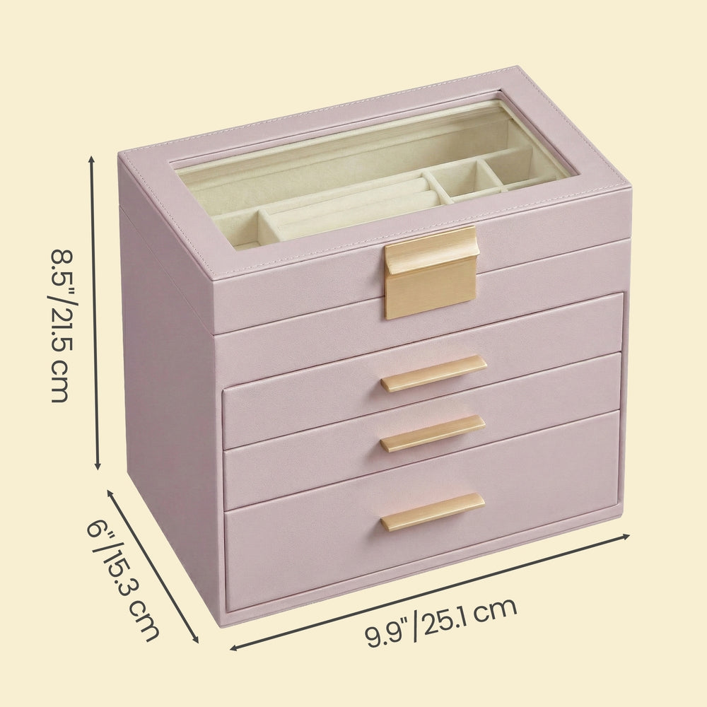 Jewelry Box - MDF and PU - Light Purple - with Glass Lid