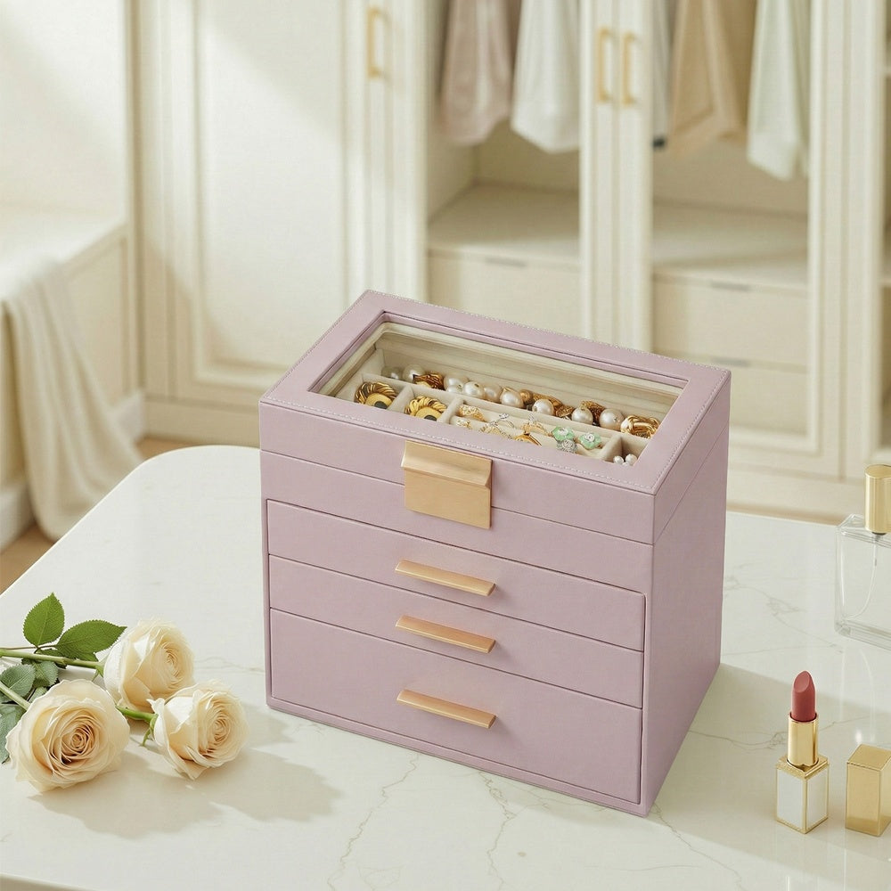 Jewelry Box - MDF and PU - Light Purple - with Glass Lid