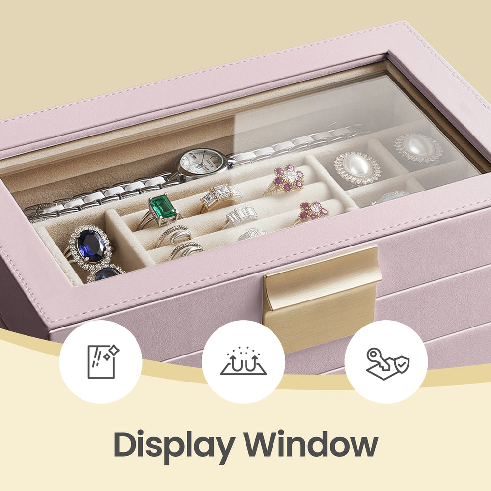 Jewelry Box - MDF and PU - Light Purple - with Glass Lid