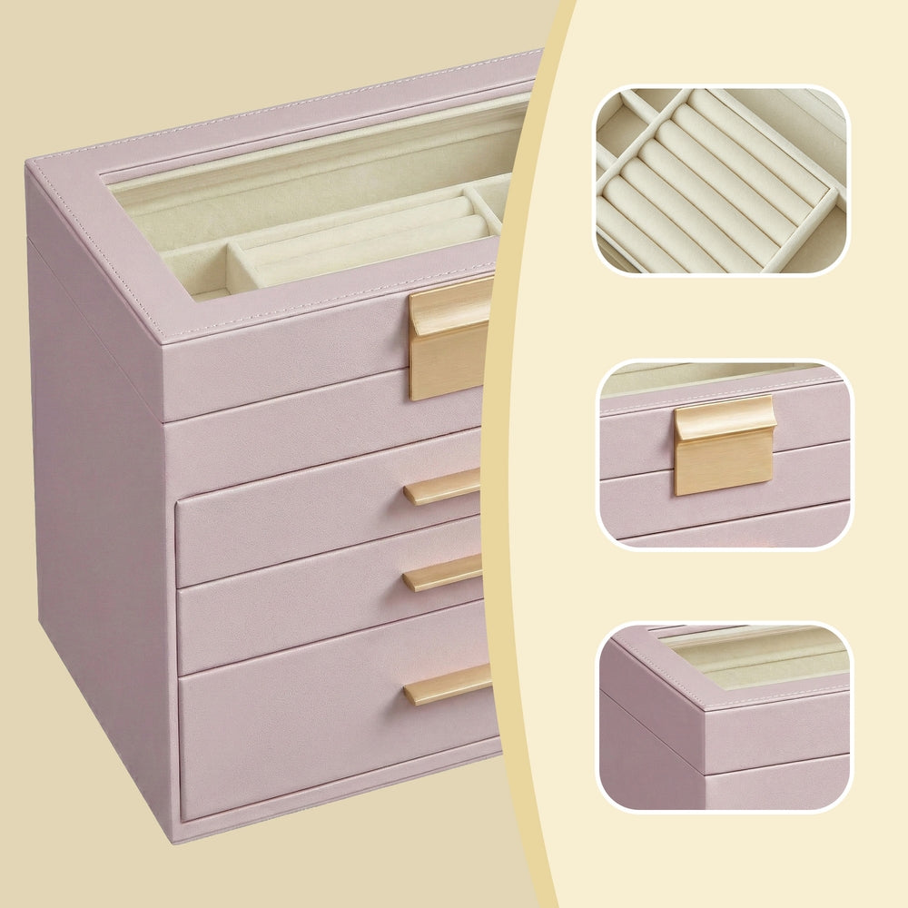 Jewelry Box - MDF and PU - Light Purple - with Glass Lid