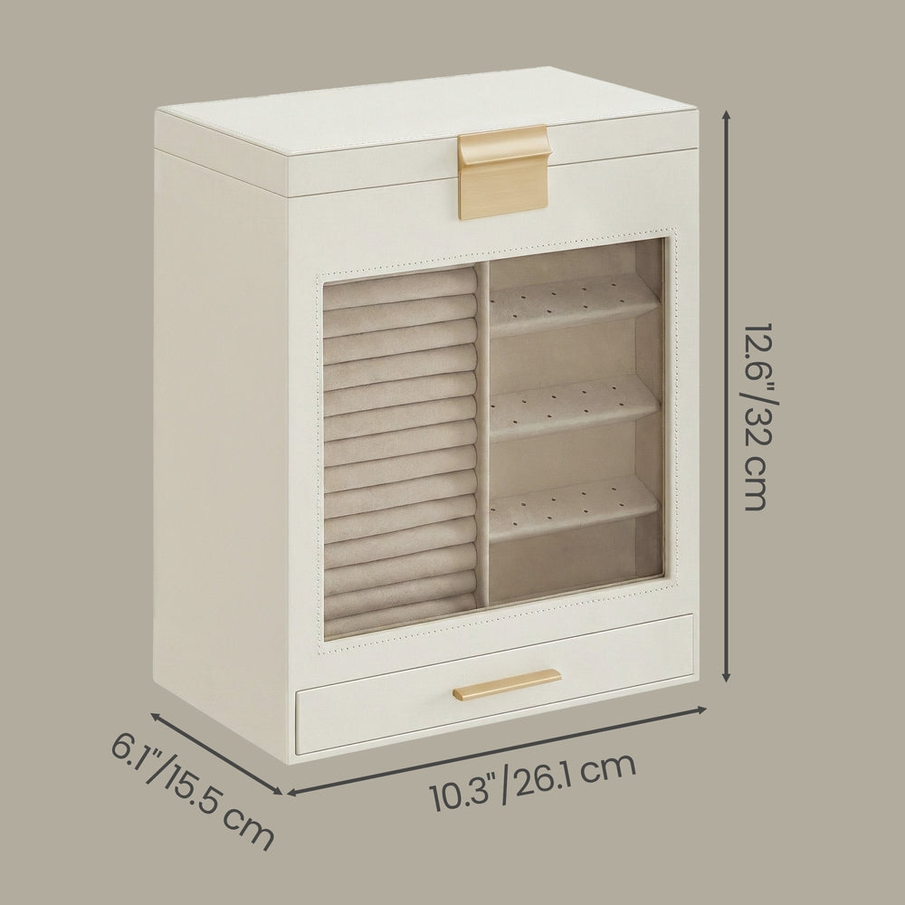 Jewellery Box - MDF and Velvet - White - with Glass Window