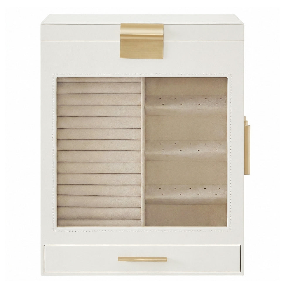 Jewellery Box - MDF and Velvet - White - with Glass Window
