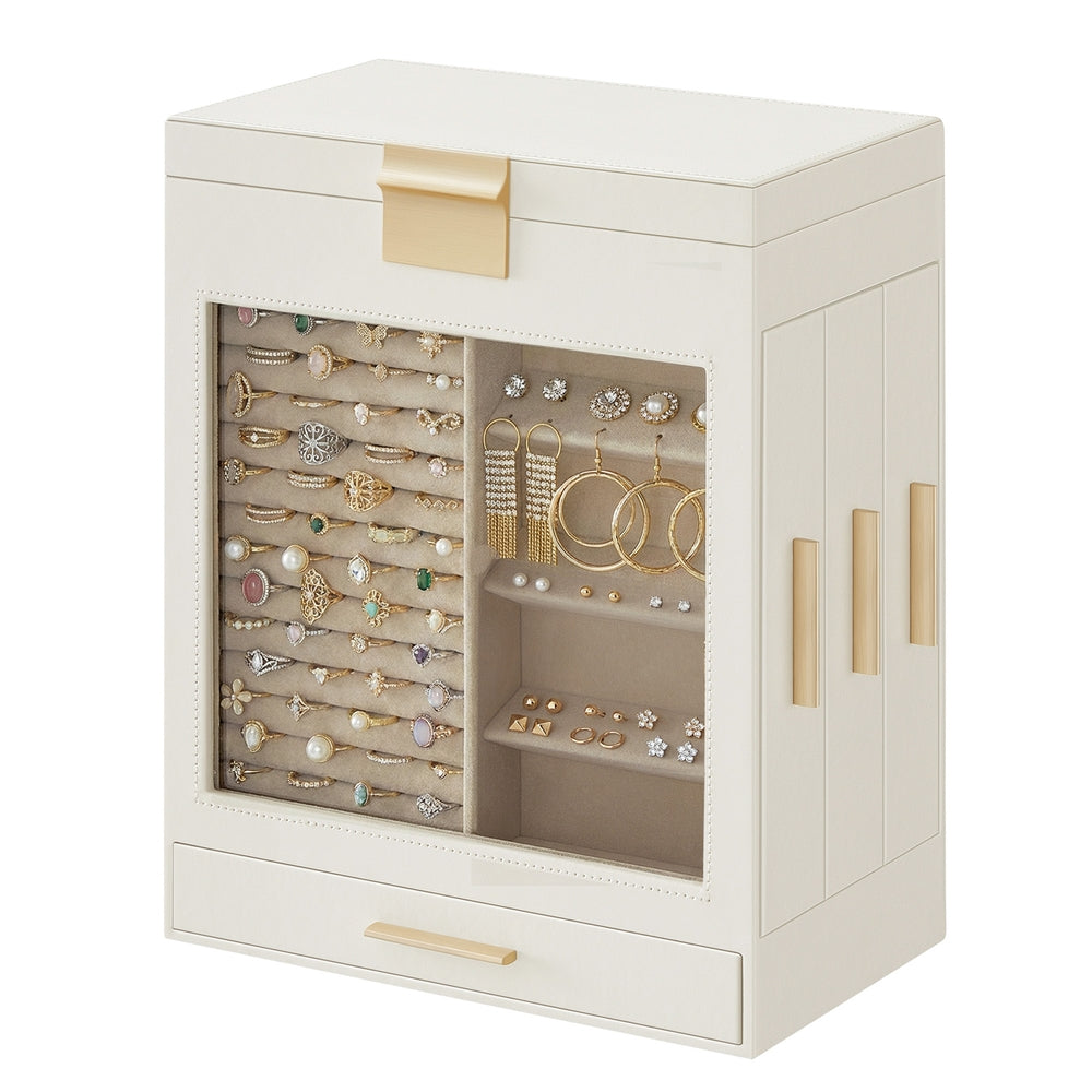 Jewellery Box - MDF and Velvet - White - with Glass Window