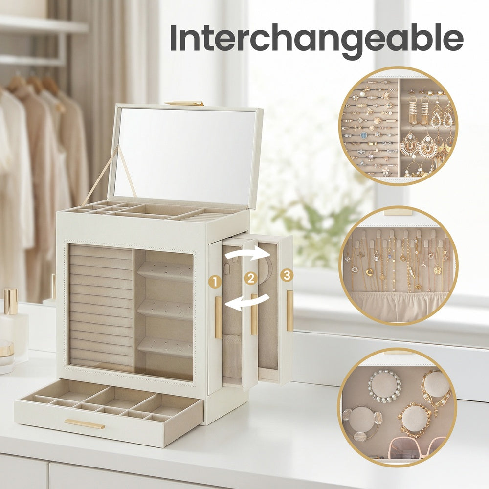 Jewellery Box - MDF and Velvet - White - with Glass Window