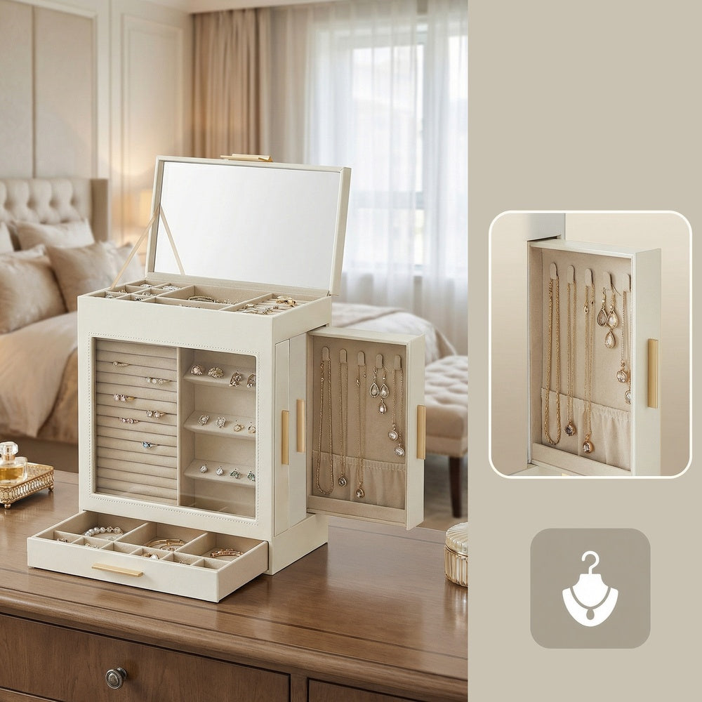 Jewellery Box - MDF and Velvet - White - with Glass Window