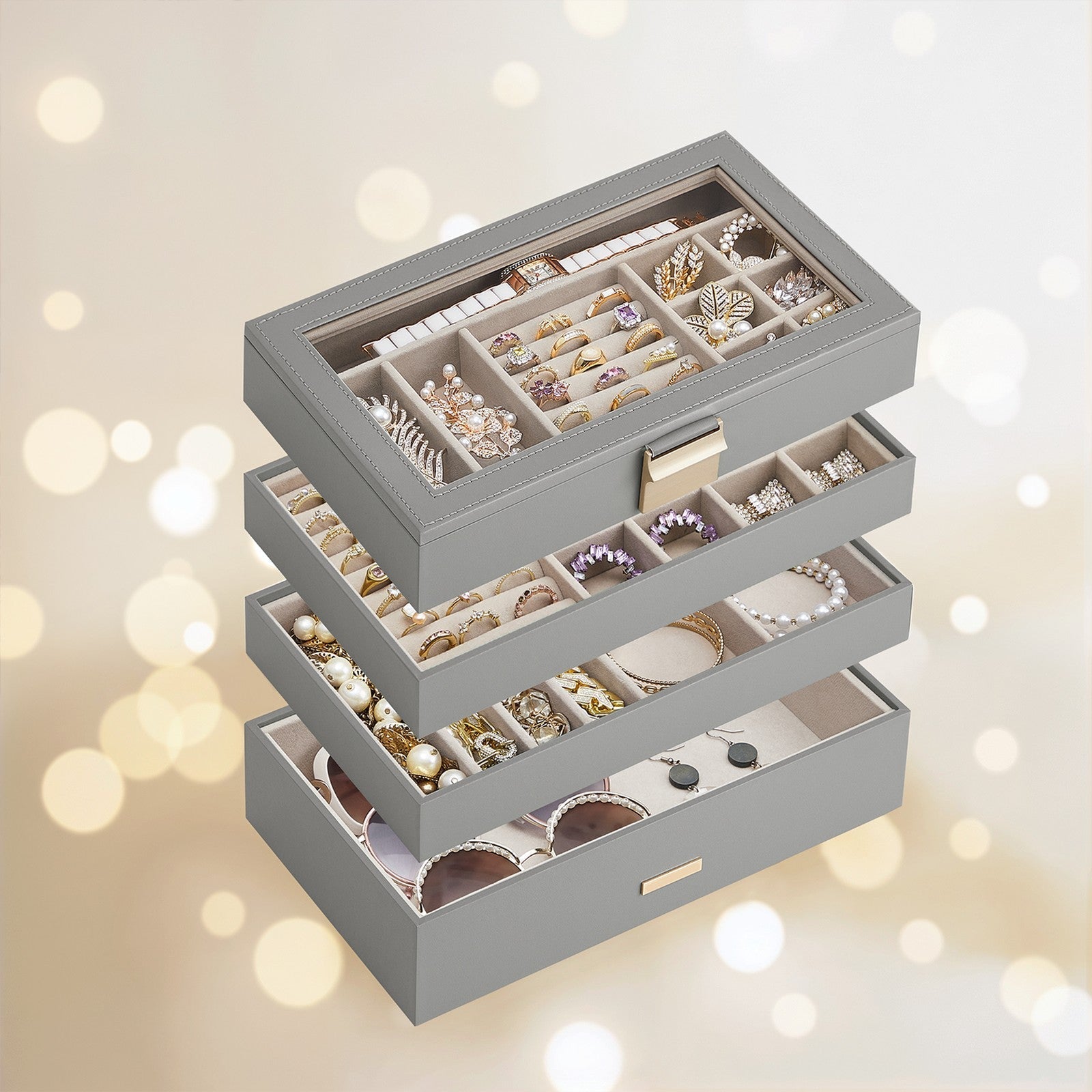 4-Tier Stackable Jewellery Organiser - Clear Glass - Drawer Design