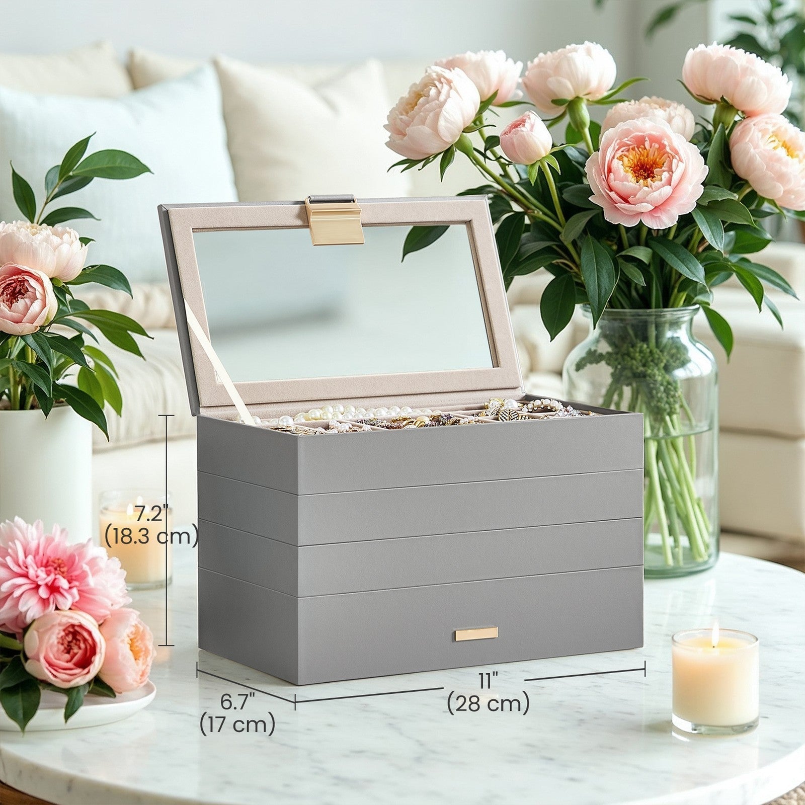 4-Tier Stackable Jewellery Organiser - Clear Glass - Drawer Design