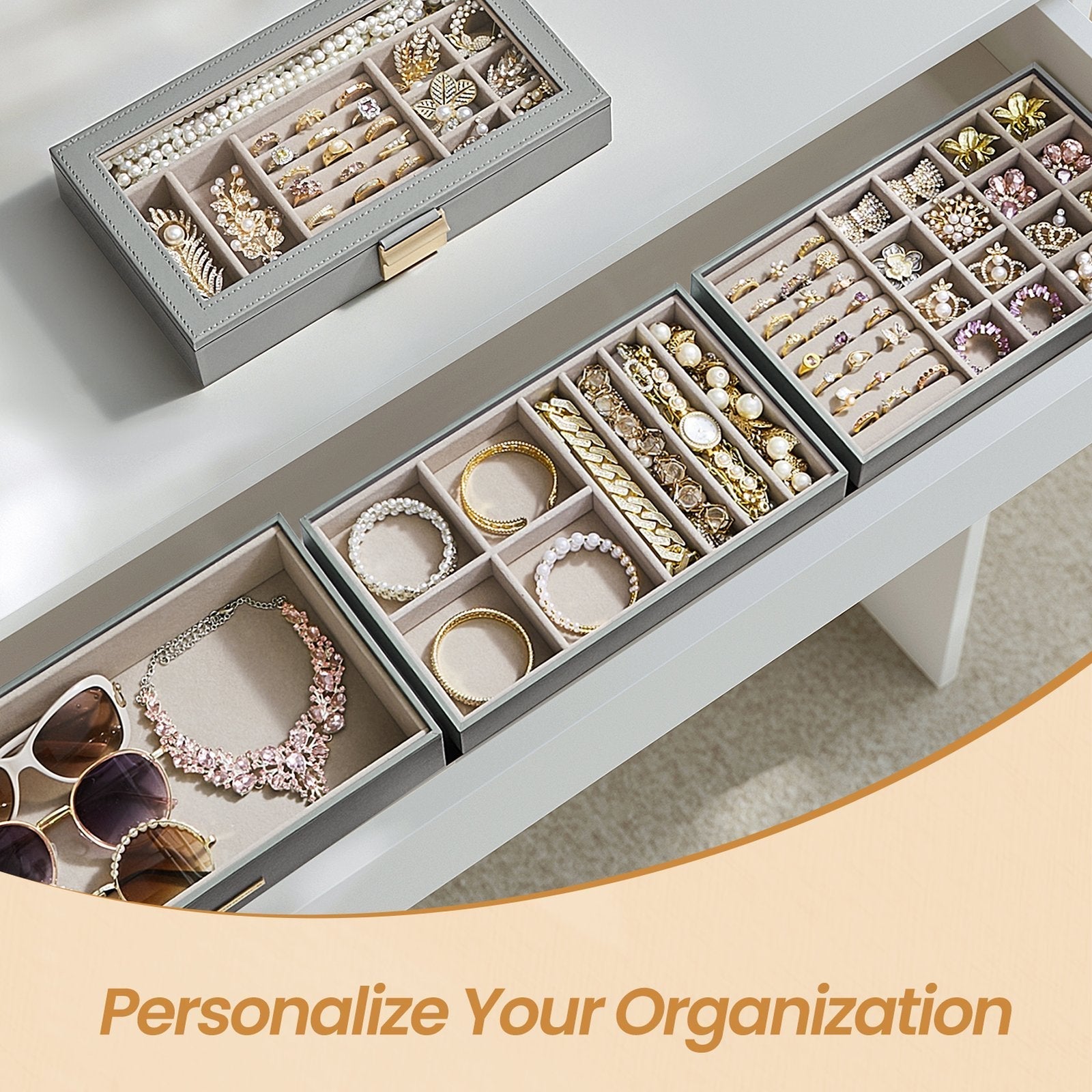 4-Tier Stackable Jewellery Organiser - Clear Glass - Drawer Design