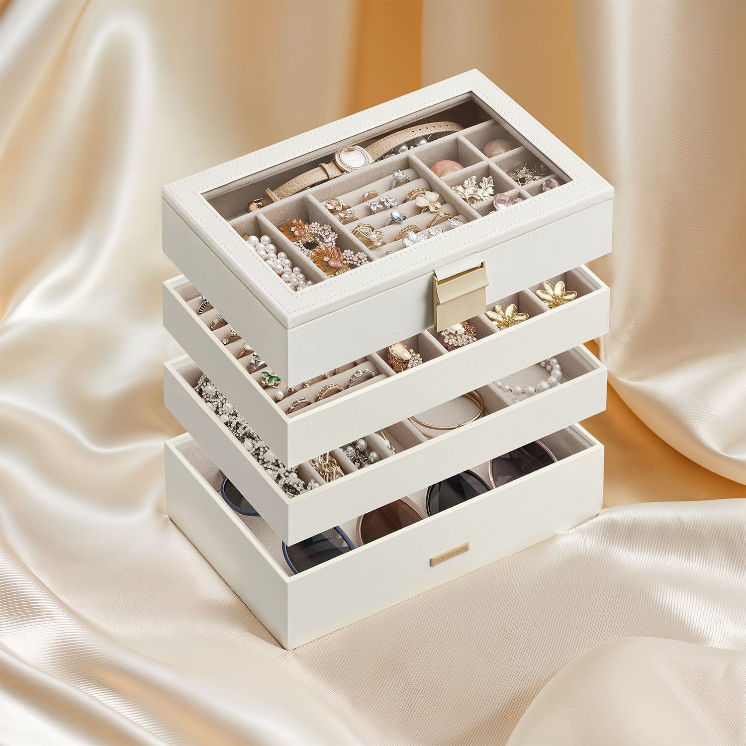 4-Tier Stackable Jewellery Organiser - Clear Glass - Drawer Design