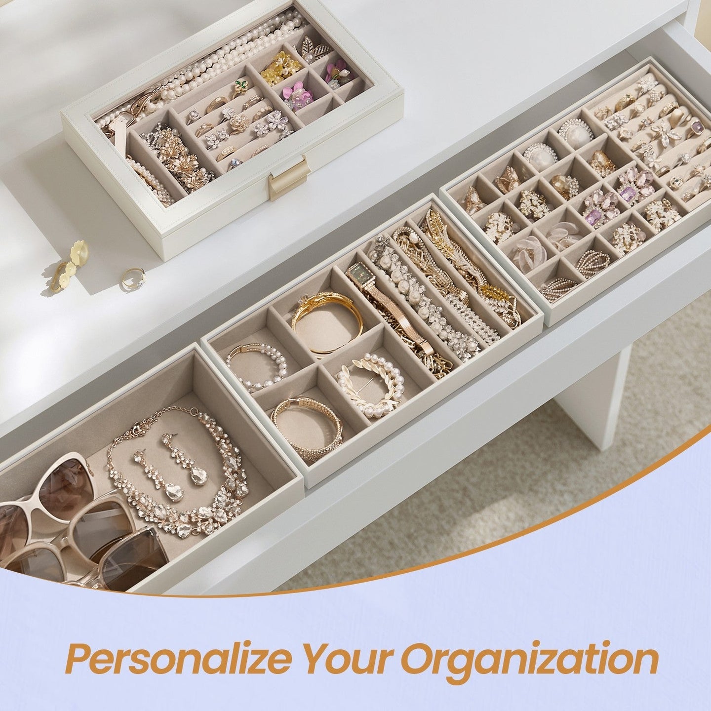 4-Tier Stackable Jewellery Organiser - Clear Glass - Drawer Design