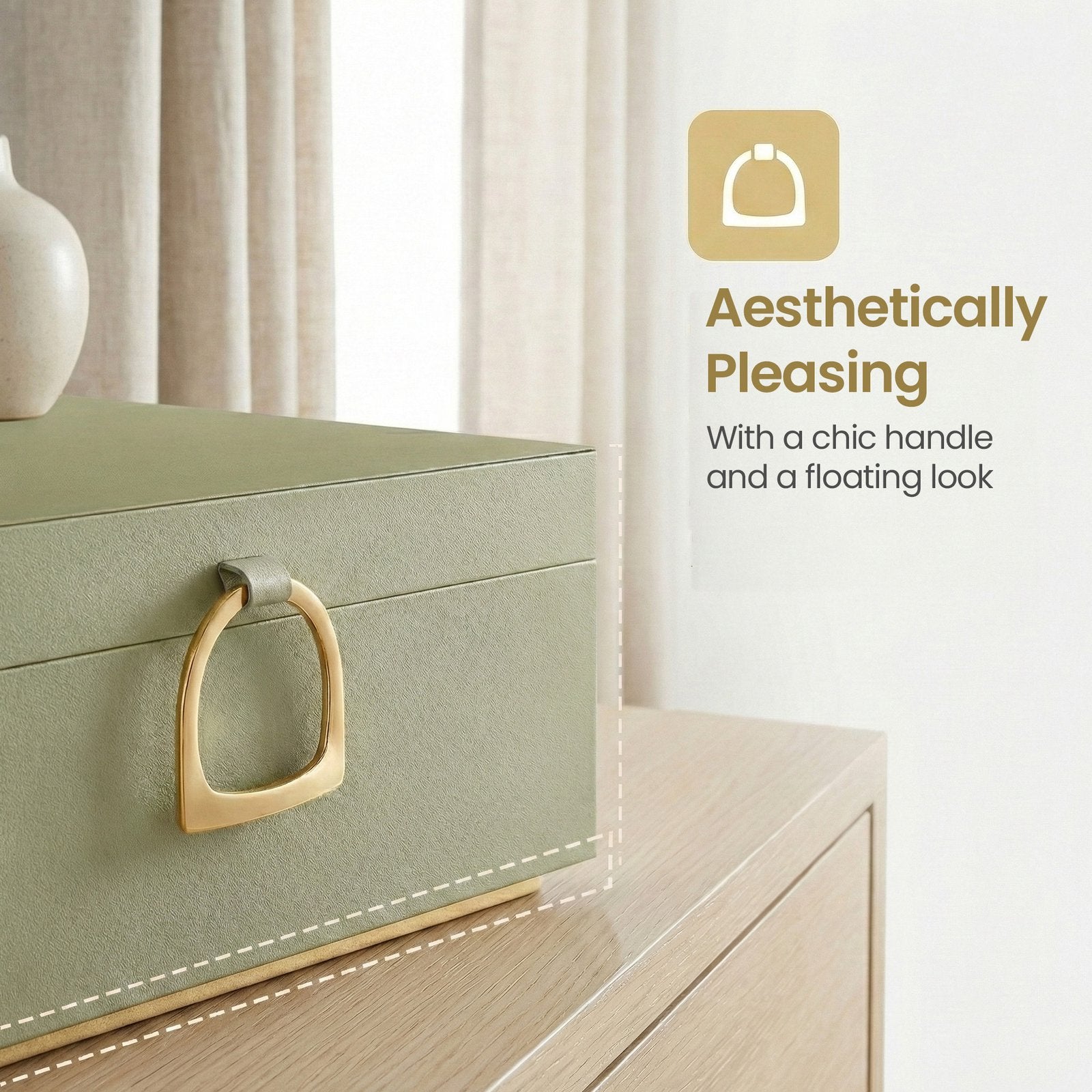 2-Layer Jewelry Box - MDF and Paper - Light Green - with Handle