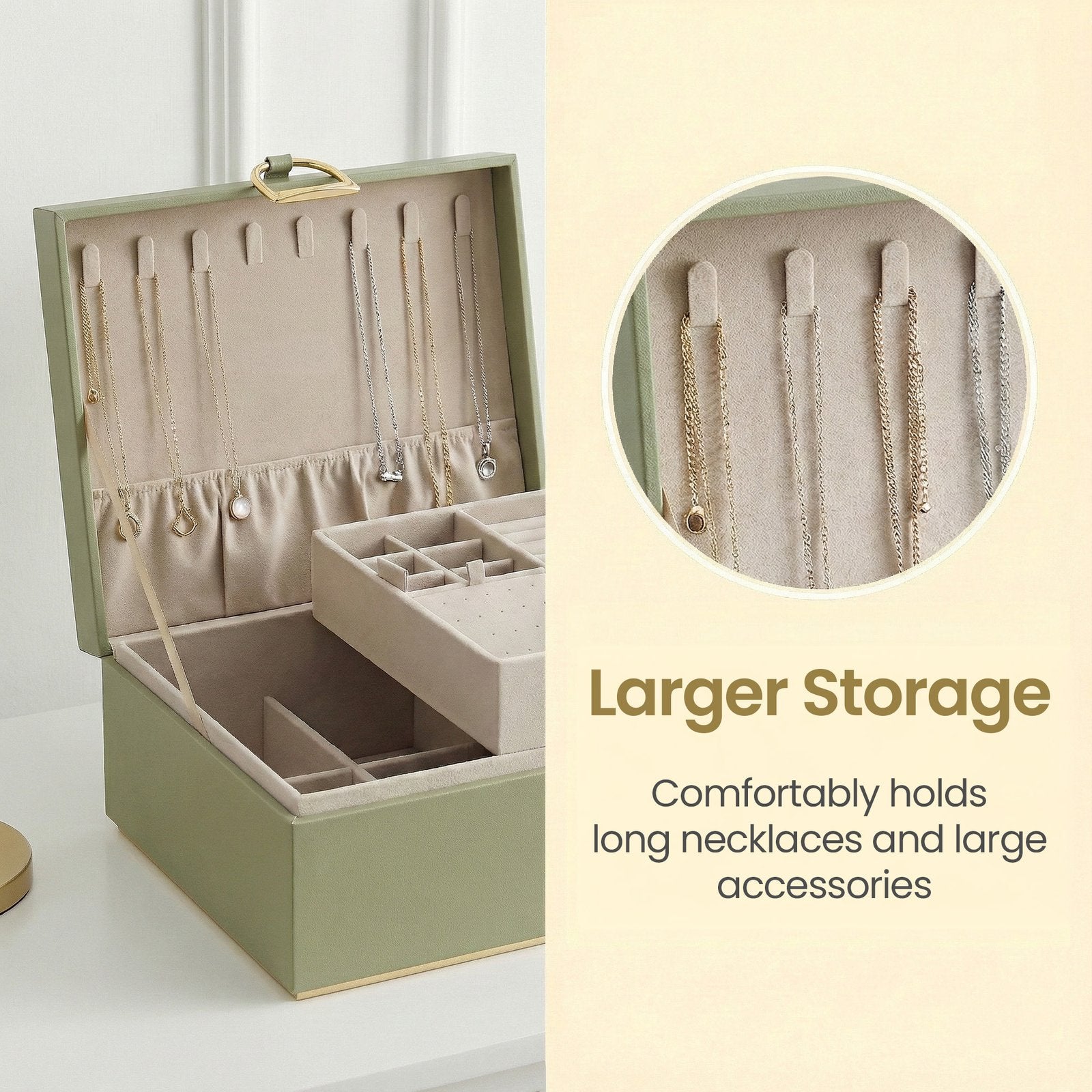 2-Layer Jewelry Box - MDF and Paper - Light Green - with Handle