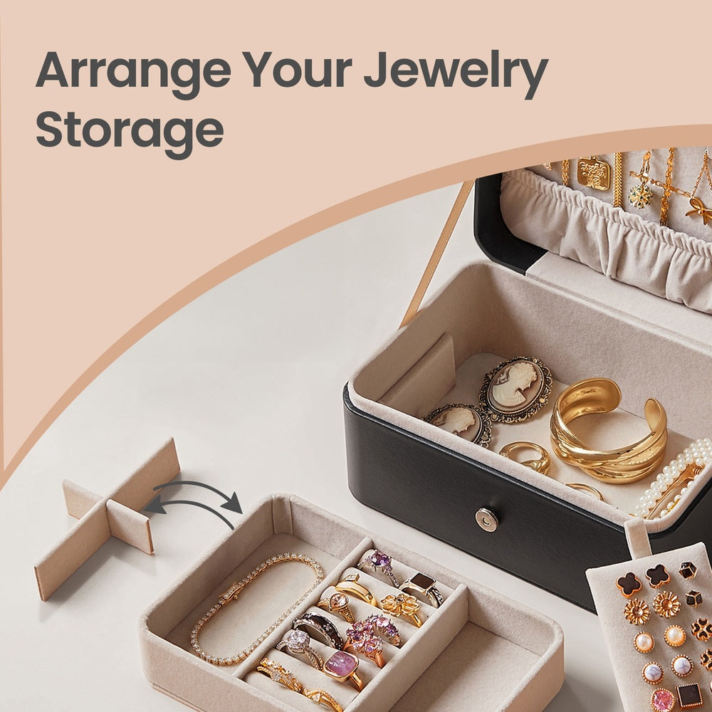 Portable Jewelry Box - 0.9L - Velvet Lining - Necklace Hooks
