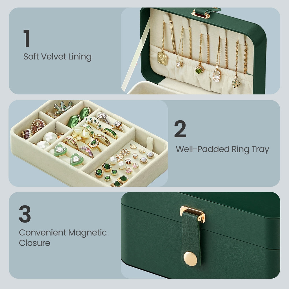 Portable Jewelry Box - 4.3L - Velvet Lined - 2-Layer Storage