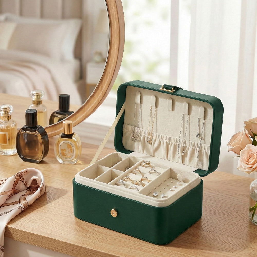 Portable Jewelry Box - 4.3L - Velvet Lined - 2-Layer Storage