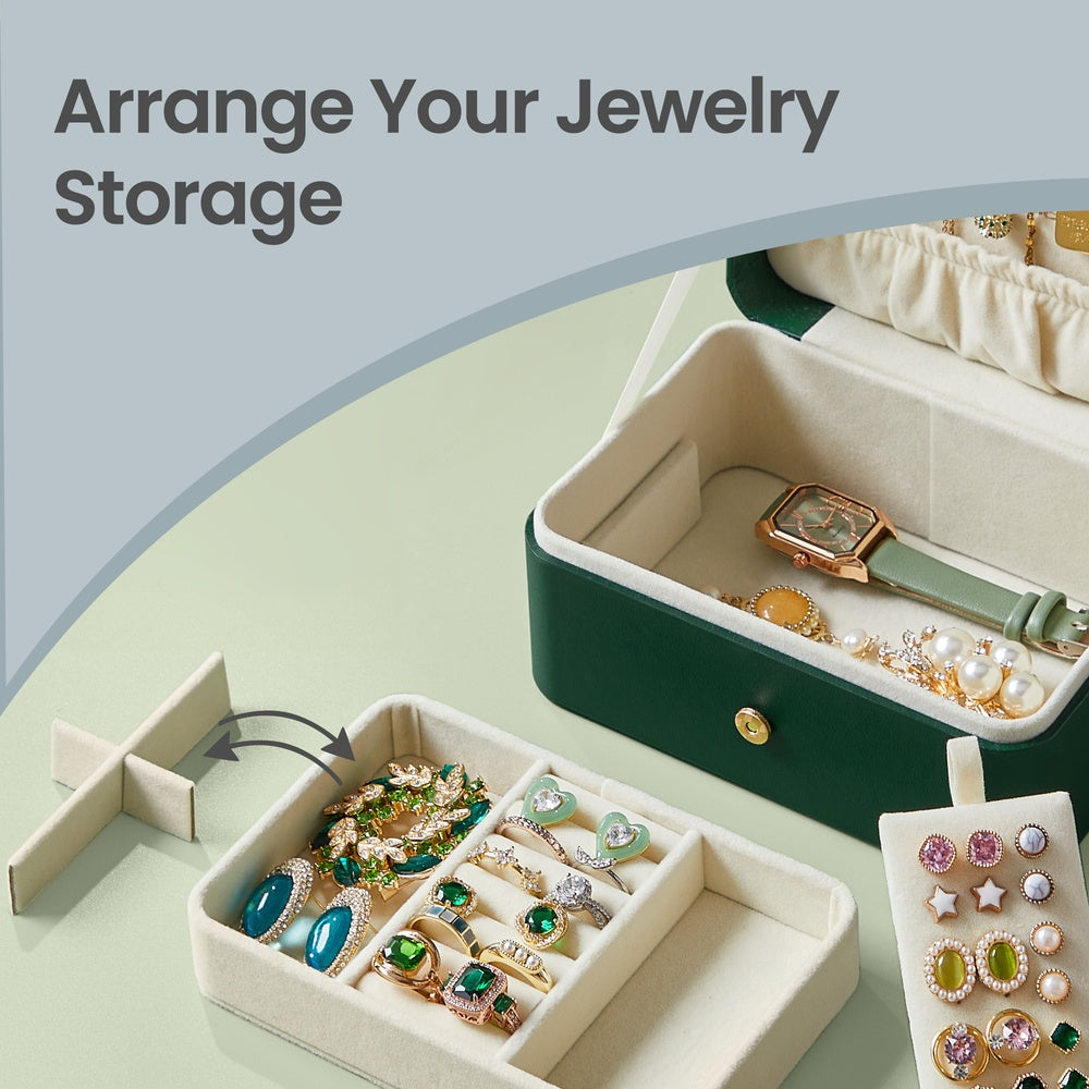 Portable Jewelry Box - 4.3L - Velvet Lined - 2-Layer Storage