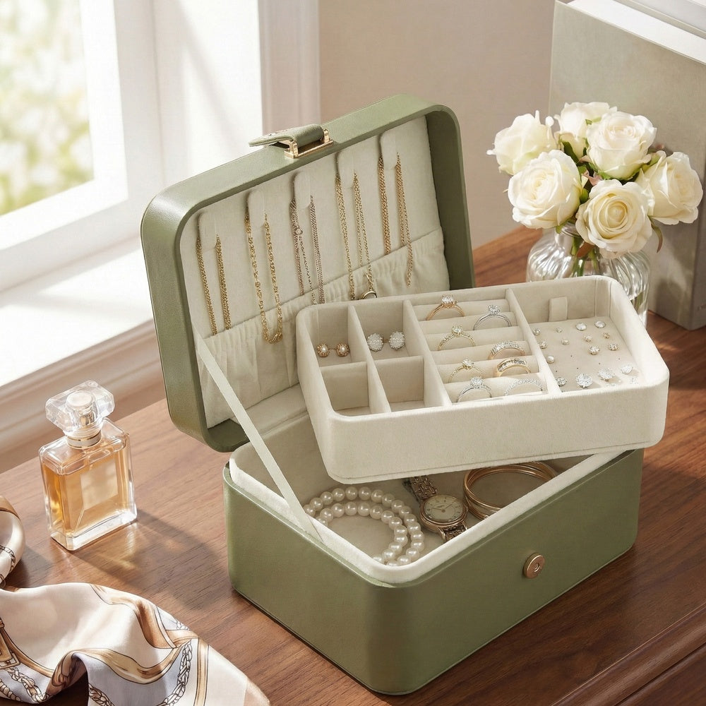 Portable Jewelry Box - 0.7L - Plastic - 2-Layer Storage