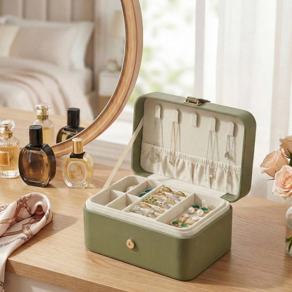 Portable Jewelry Box - 0.7L - Plastic - 2-Layer Storage