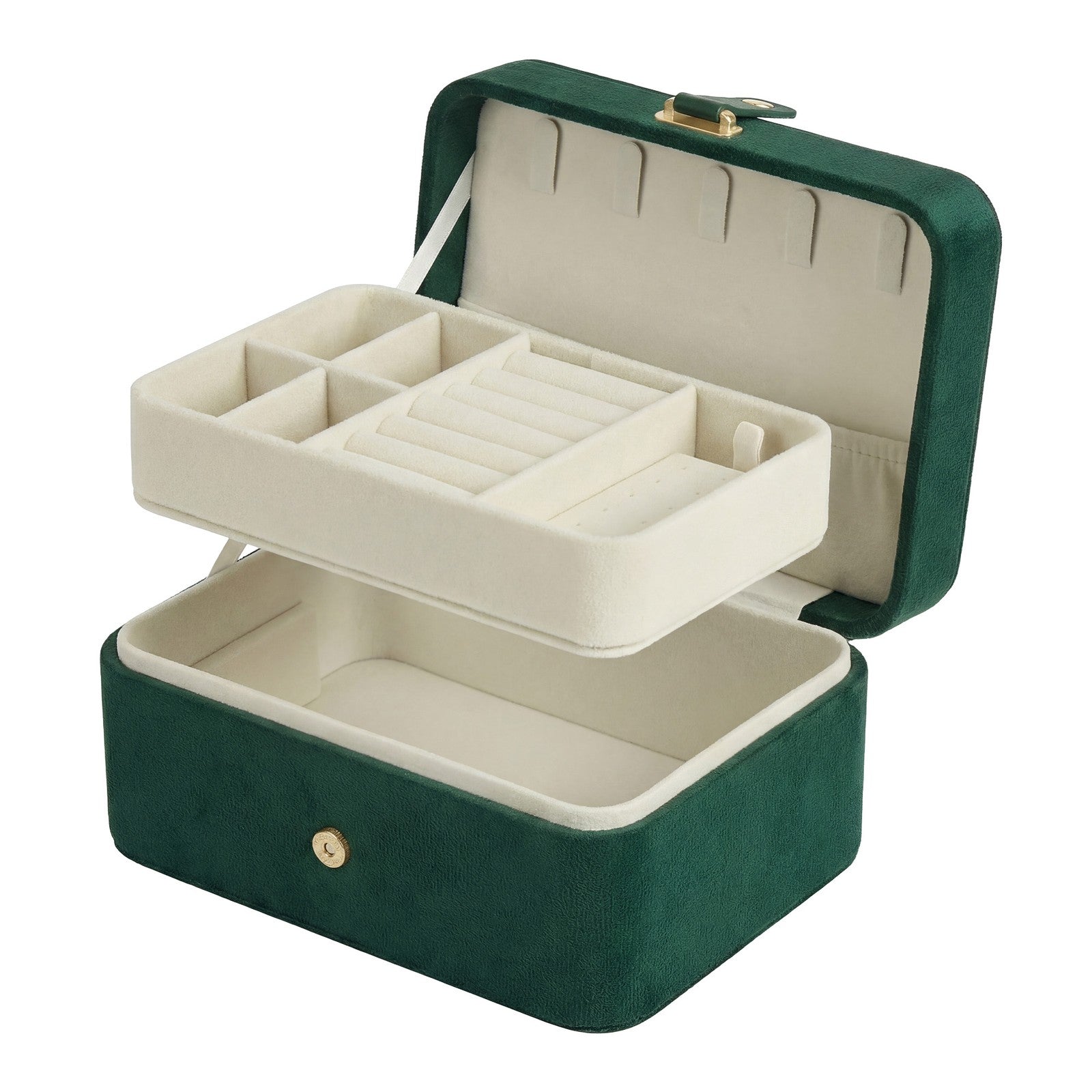 Portable Jewelry Box - 4.3D x 6.3W x 3.1H - Velvet Lining - Necklace Hooks