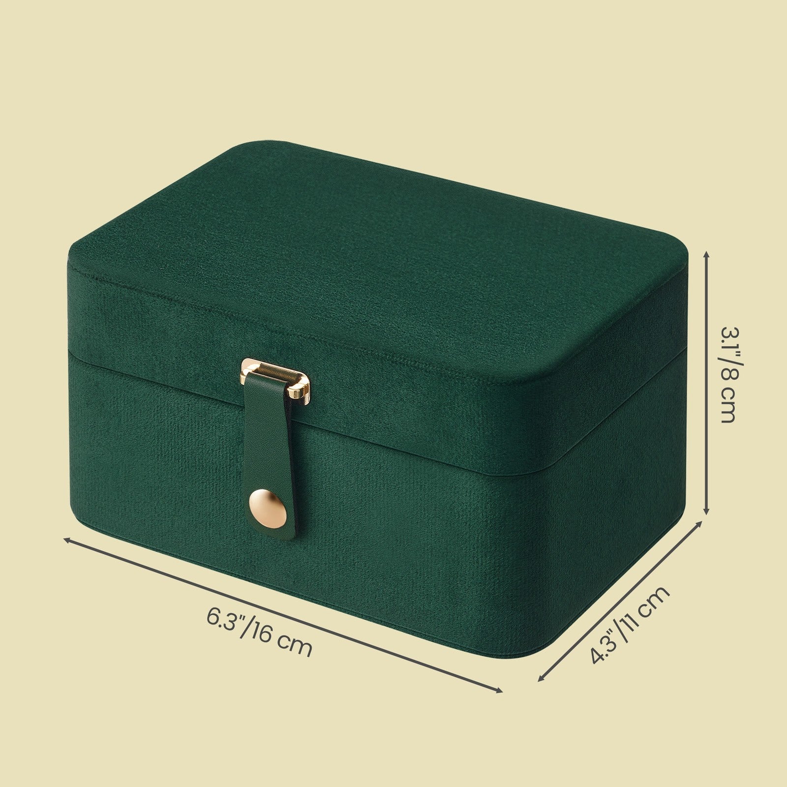 Portable Jewelry Box - 4.3D x 6.3W x 3.1H - Velvet Lining - Necklace Hooks