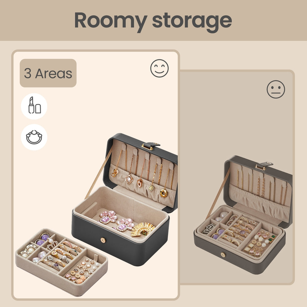 Portable Jewelry Box - 4.3D x 6.3W x 3.1H - Plastic - 2-Layer Storage