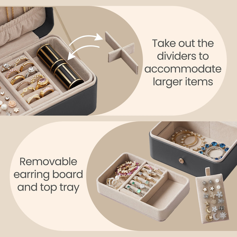 Portable Jewelry Box - 4.3D x 6.3W x 3.1H - Plastic - 2-Layer Storage