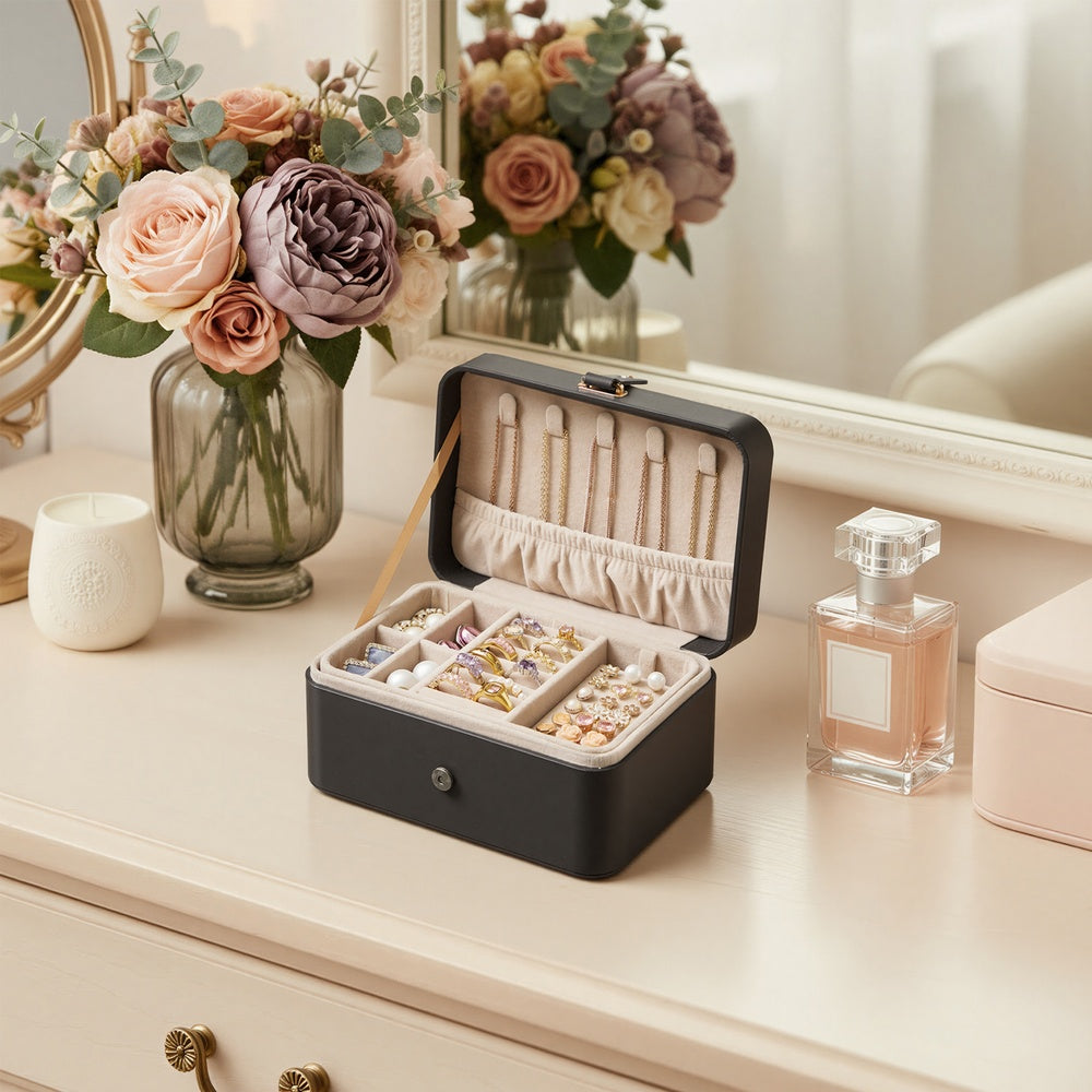 Portable Jewelry Box - 4.3D x 6.3W x 3.1H - Plastic - 2-Layer Storage