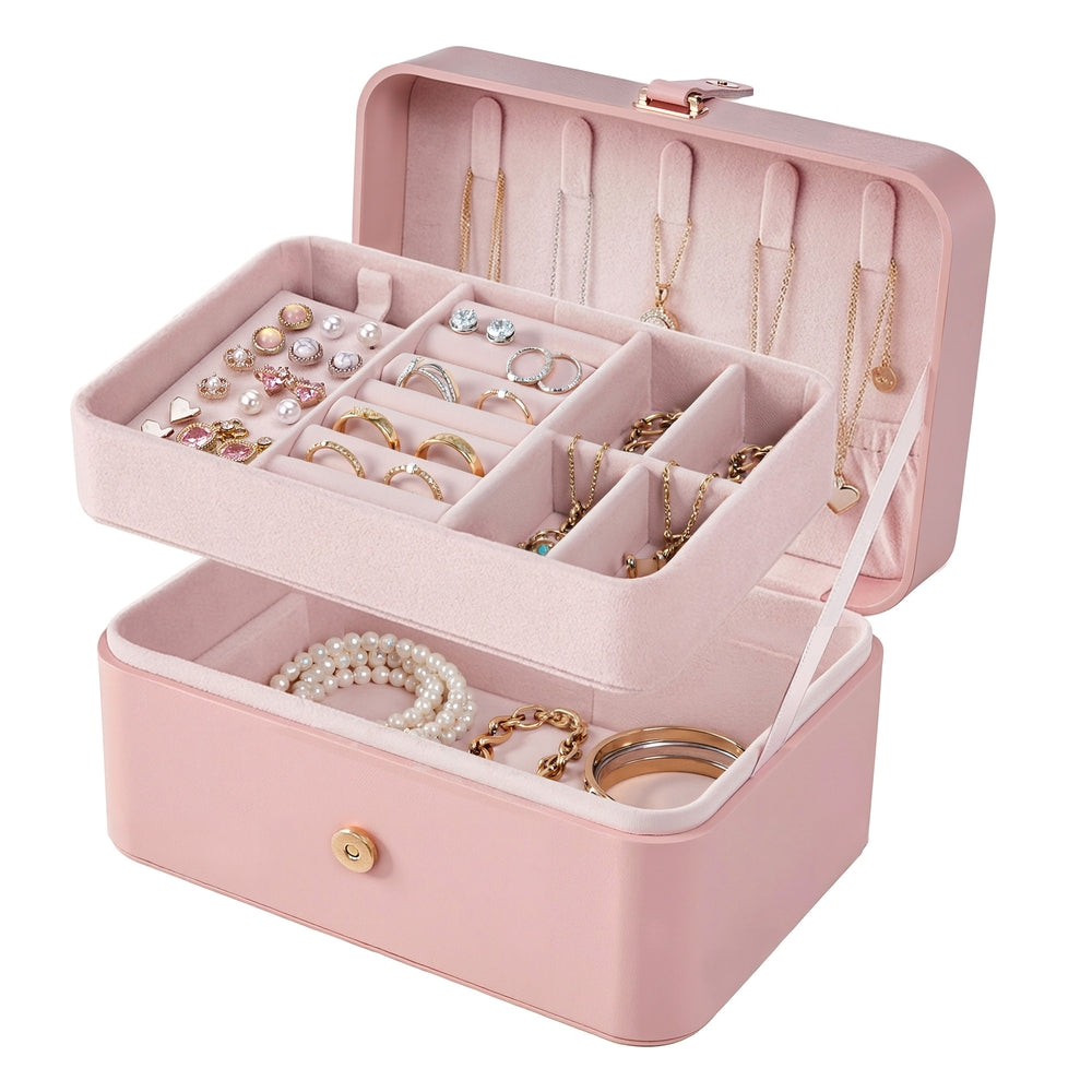 Portable Jewelry Box - 4.3L - Velvet - 2-Layer Storage