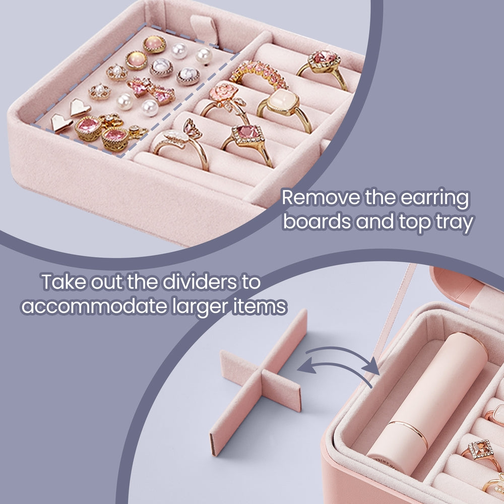 Portable Jewelry Box - 4.3L - Velvet - 2-Layer Storage